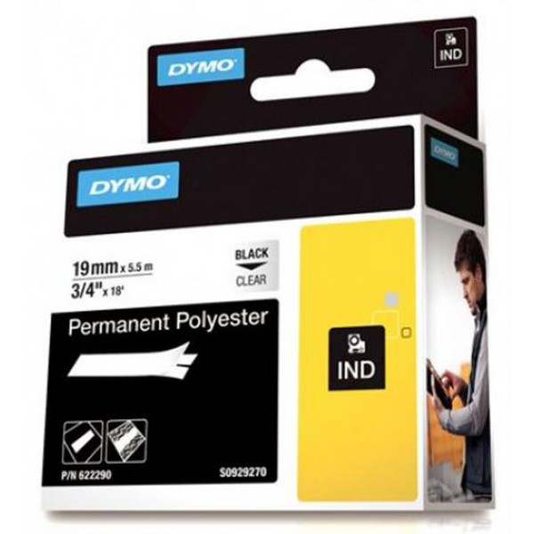 DYMO Rhino Prof, polyestertejp, 19mm, svart text trans tejp, 5,5m 622290