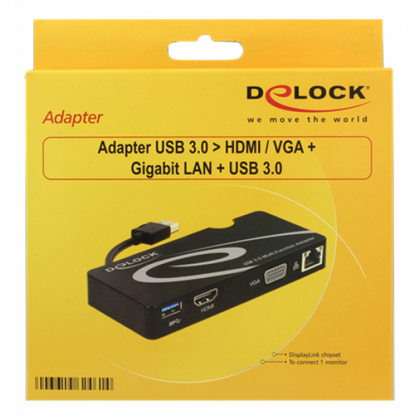Delock Adapter USB 3.0 > HDMI / VGA + Gigabit LAN + USB 3.0 62461