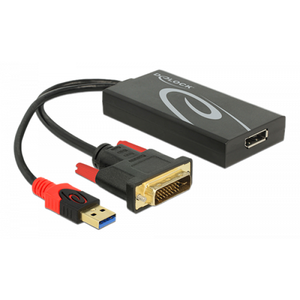 DeLOCK DVI hane - DisplayPort hona adapter, 3840x2160 30Hz, 0,3m, svar