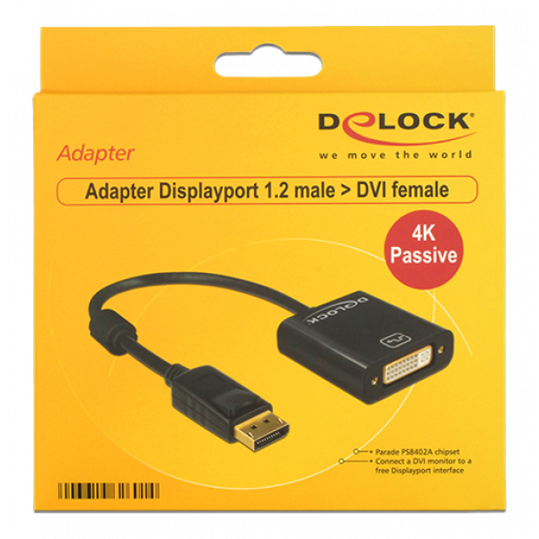 Delock Adapter Displayport 1.2 hane till DVI hona, 4K, passiv, svart 62601