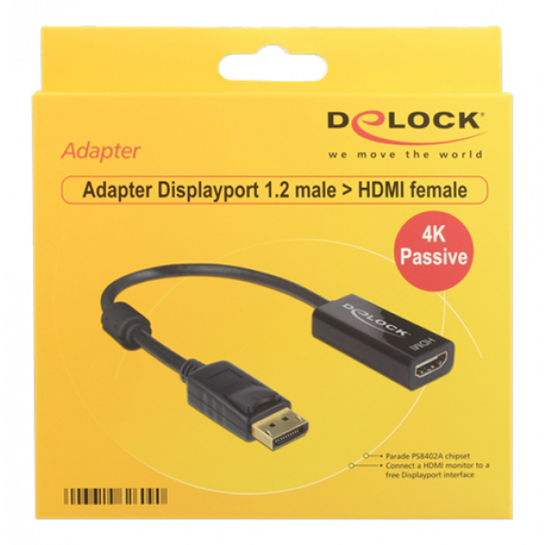 Delock Adapter Displayport 1.2 hane till HDMI hona, 4K, passiv, svart 62609