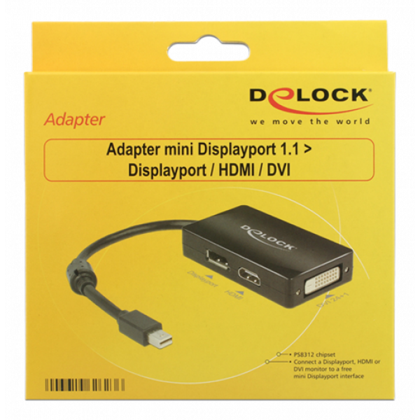 Delock Adapter mini Displayport 1.1 till Displayport/HDMI/DVI, svart 62623
