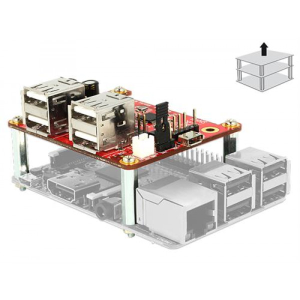 DeLOCK 62650 - Tilläggsmodul Raspberry Pi,4xUSB Typ A, monteringssats 62650