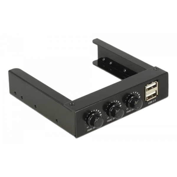 DeLOCK 3,5" Frontpanel, 2xUSB 2.0 Typ A hona, 3 fläktkontroller, svart 62714