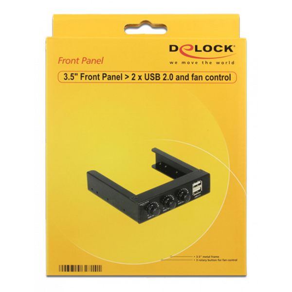 DeLOCK 3,5" Frontpanel, 2xUSB 2.0 Typ A hona, 3 fläktkontroller, svart 62714