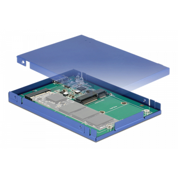 DeLOCK 2,5" kabinett, M.2/mSATA SSD, USB3.1 Gen 2, blå 62731