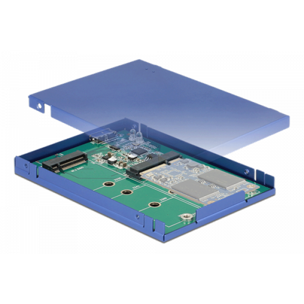 DeLOCK 2,5" kabinett, M.2/mSATA SSD, USB3.1 Gen 2, blå 62731