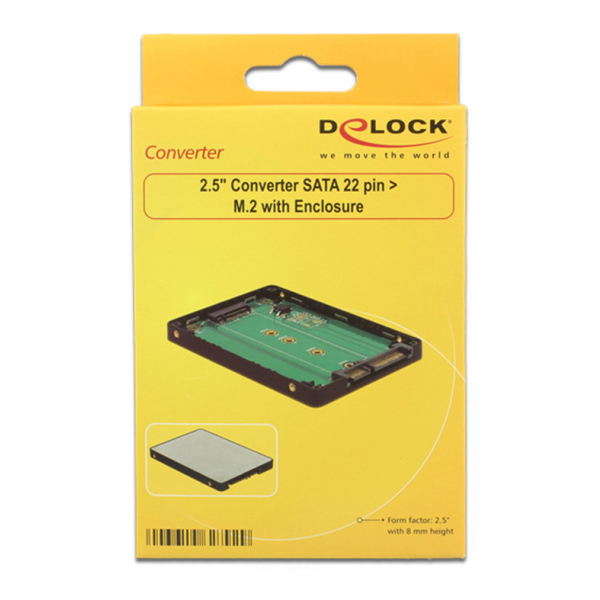 DeLOCK 2,5" internt kabinett, M.2 SATA - SATA22-pin, svart 62792