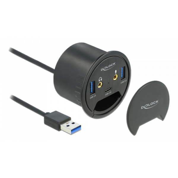 Delock 3 Port In-Desk Hub USB 1 x USB Type-C™ and 2 x USB Type-A + HD 62794