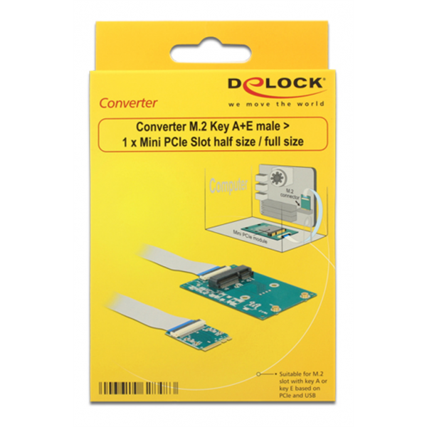 Delock Konverter M.2 Key A+E Stecker > 1 x Mini PCIe Slot half size