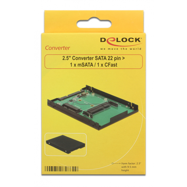 DeLOCK internt kabinett, 1xmSATA, 1xCFast, SATA 6Gb/s, svart 62862