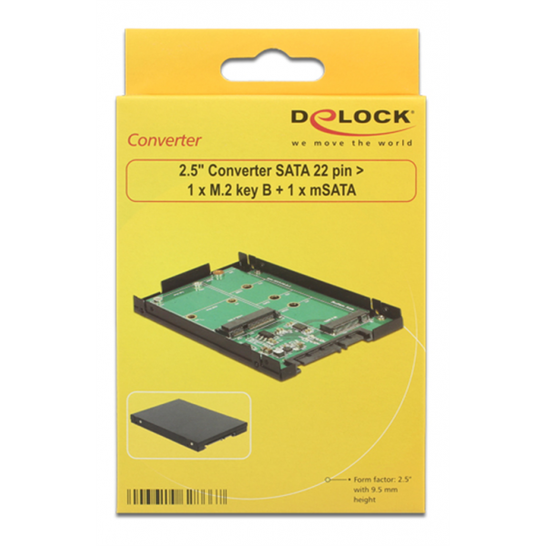 Delock 2.5" Converter SATA 22 pin > 1 x M.2 key B + 1 x mSATA - 9.5 m 62866