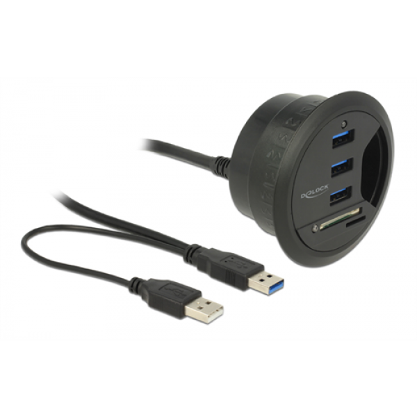 Delock In-Desk Hub 3 Port USB 3.0 + 2 Slot SD Card Reader 62869