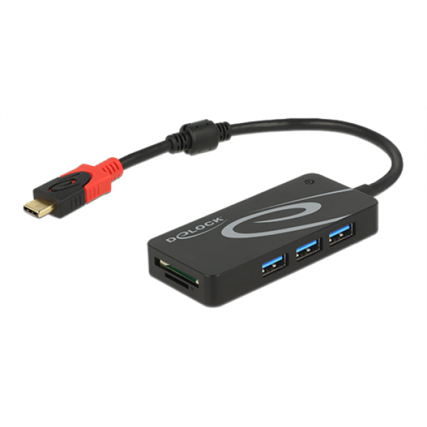 DeLOCK extern uSB 3.1 Gen 1 hubb, USB-C ha, 3xUSB-A ho, svart 62900