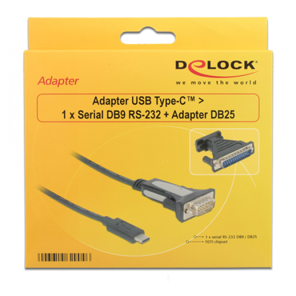 Delock Adapter USB Type-C™ > 1 x Serial DB9 RS-232 + Adapter DB25 62904