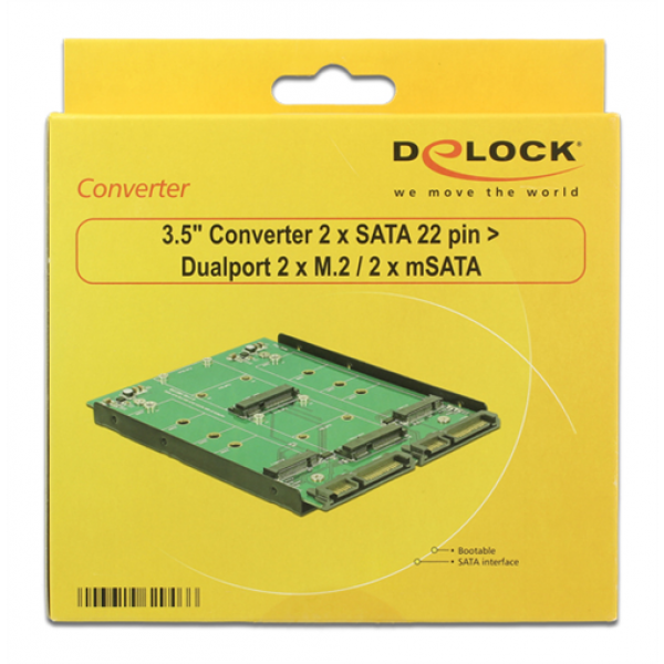 Delock 3.5″ Converter 2 x SATA 22 pin > Dualport 2 x M.2 / 2 x mSATA