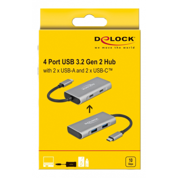 Delock External USB 3.2 Gen 2 USB Type-C Hub 2 x USBA and 2 x USBC 63260
