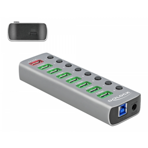 Delock USB 3.2 Gen 1 Hub with 7 Ports + 1 Fast Charging Port + 1 USB-C 63264
