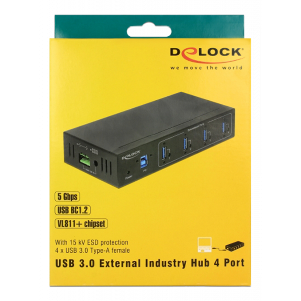 Delock External Industry Hub 4 x USB 3.0 Type-A with 15 kV ESD protect 63309