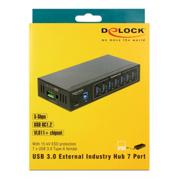 Delock External Industry Hub 7 x USB 3.0 Type-A with 15 kV ESD protect 63311