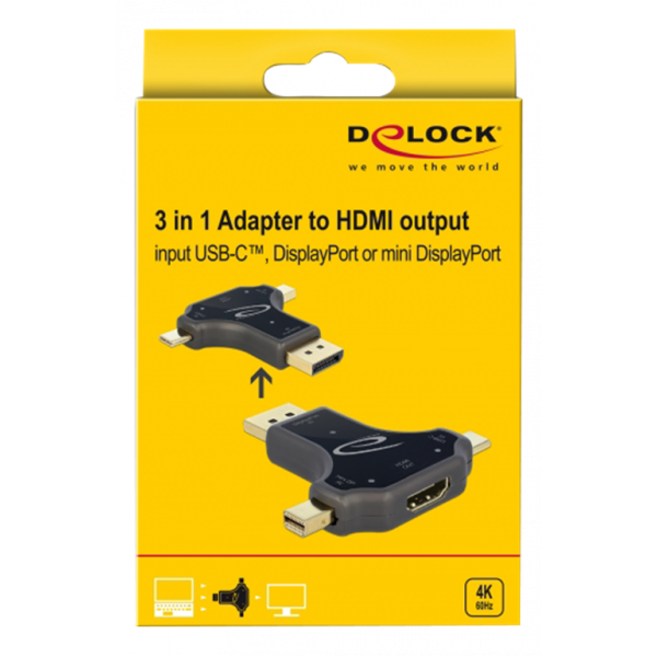 Delock 3 in 1 Monitor Adapter with USB-C™ / DisplayPort / mini Display 64060