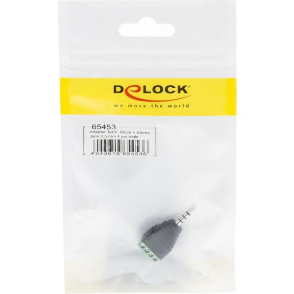 DeLOCK adapter, 3,5mm stereo ha till 4-pin terminalblock, svart 65453