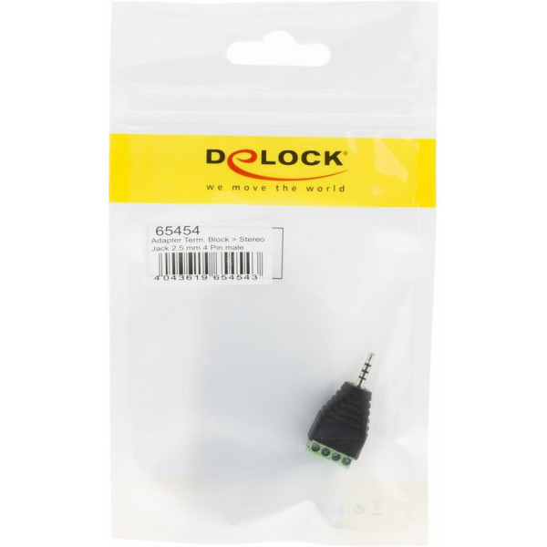 DeLOCK adapter, 2,5mm stereo ha till 4-pin terminalblock, svart 65454