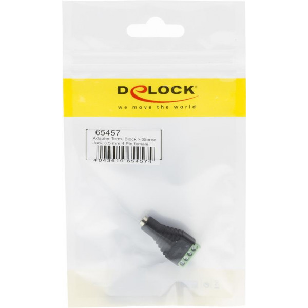 DeLOCK adapter, 3,5mm stereo ho till 4-pin terminalblock, svart 65457