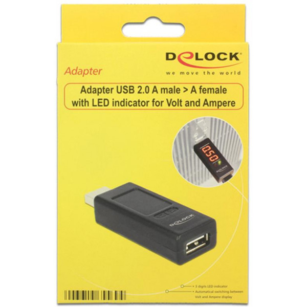 DeLOCK adapter, ampere- och voltmätare, USB Typ A ha - Typ A ho, sv 65569
