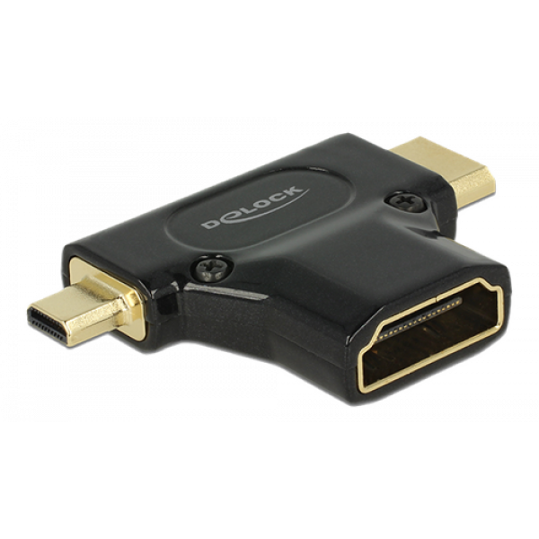 DeLOCK HDMI adapter, Typ A ho, Typ Mini-C ha, Typ Micro-D ha, svart 65666