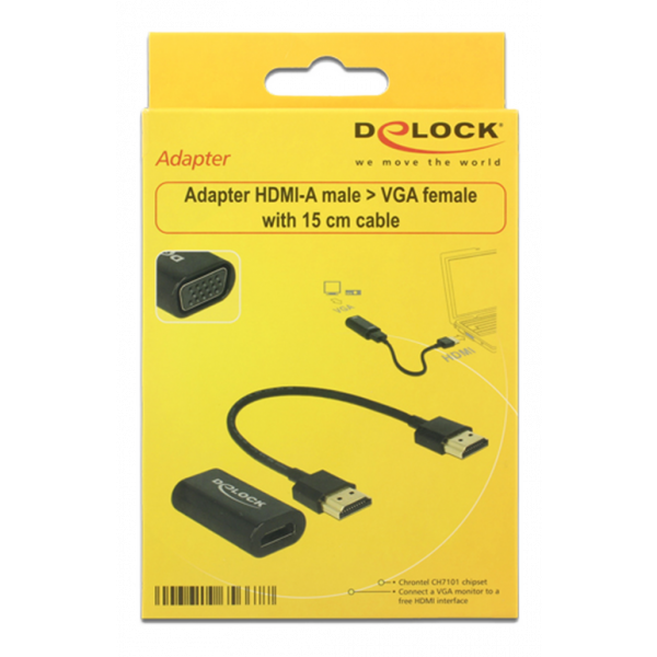 DeLOCK HDMI till VGA adapter, inkl 0,15m HDMI ha - ha kabel, svart 65667