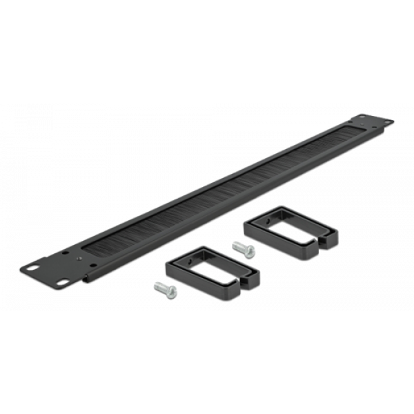 Delock 19″ Cable Management Brush Strip with 2 hooks 1U black 66486