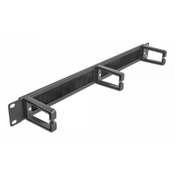 Delock 19″ Cable Management Brush Strip with 3 hooks 1U black 66488