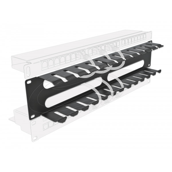 19″ Cable Management Routing Panel with 4 openings 2U black 66553
