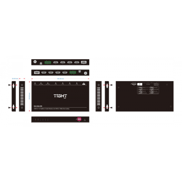 TiGHT AV DA-H4A-DS | 4K60 HDMI 2.0 splitter 1x4 with auto downscaling 670-01000