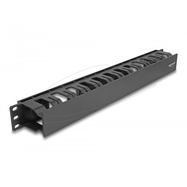 19″ cable routing panel 1U black plastic, 2 openings 67021