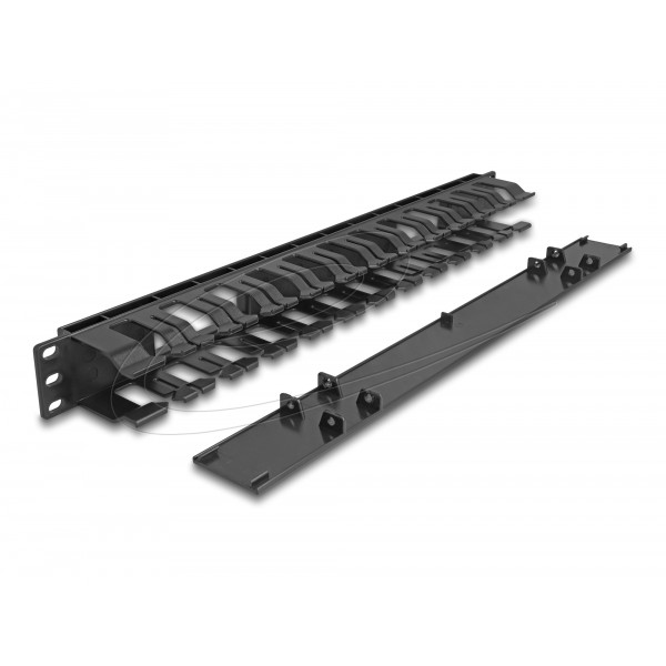 19″ cable routing panel 1U black plastic, 2 openings 67021