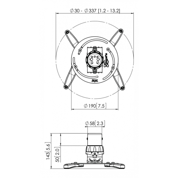 PPC 1500W Projector ceiling mount, White 7015001