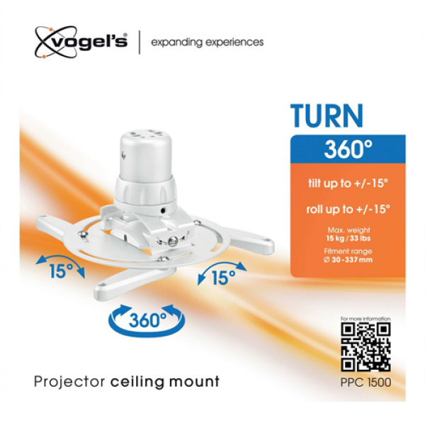 PPC 1500W Projector ceiling mount, White 7015001