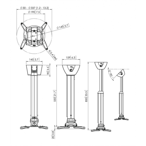PPC 1555W Projector ceiling mount Teles 55-85cm Wh 7015551
