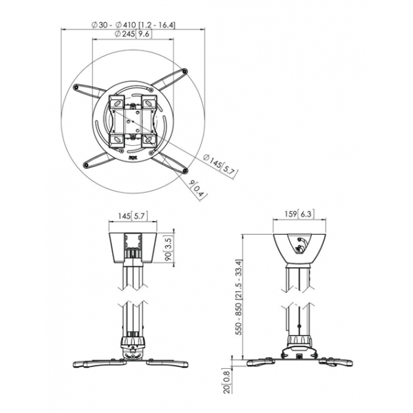 PPC 2555 Projector ceiling mount Teles 55-85cm Sil 7025554
