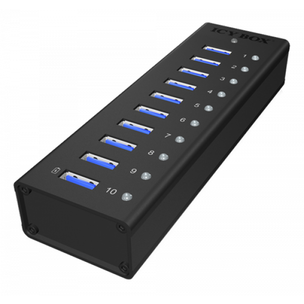ICY BOX USB 3.0 Hub, 10 port, charging port, alu, w PSU 70419