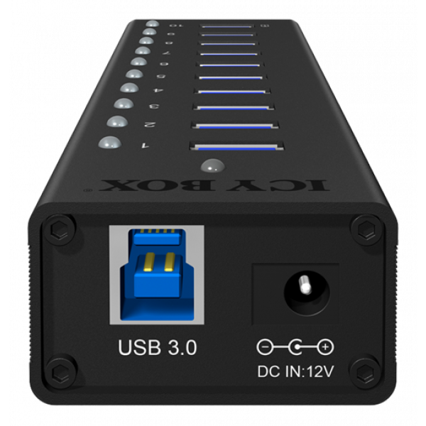 ICY BOX USB 3.0 Hub, 10 port, charging port, alu, w PSU 70419