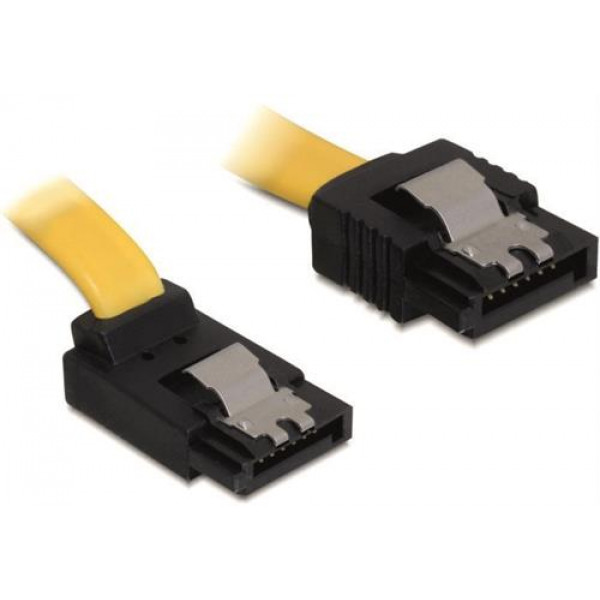 DeLOCK SATA-kabel, 6Gb/s, låsclip, vinklad(uppåt)-rak, 0,5m, gul 82810