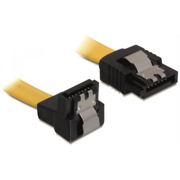 DeLOCK SATA-kabel, 6Gb/s, låsclip, vinklad(nedåt)-rak, 0,5m, gul 82811