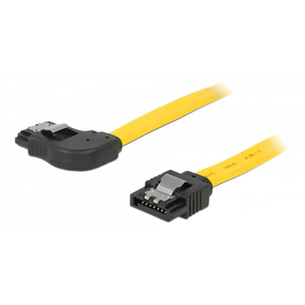 DeLOCK SATA-kabel, 0,3m, 6Gb/s, låsclip, vinklad höger - rak, gul 82828