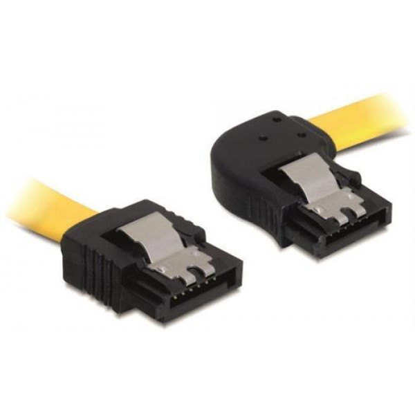 DeLOCK SATA-kabel, 6Gb/s, låsclip, vinklad(höger)-rak, 0,5m, gul 82829