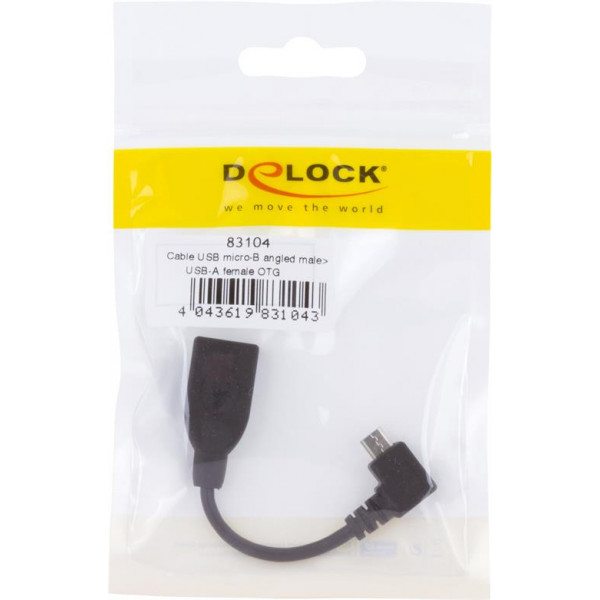 DeLOCK USB 2.0 kabel, Vinklad Typ Micro B ha - Typ A ho, 0,11m, svart 83104