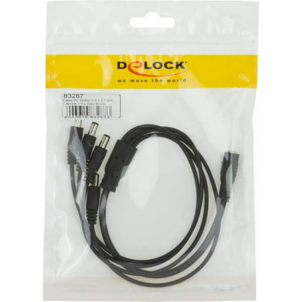 DeLOCK strömsplitter, en 24V DC hona till fyra 24V DC hane,0,5m, svar 83287