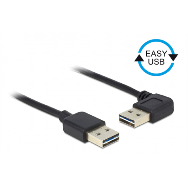 DeLOCK USB-kabel, ha - ha, vändbar kontakt, vinklad, 1m, svart 83464